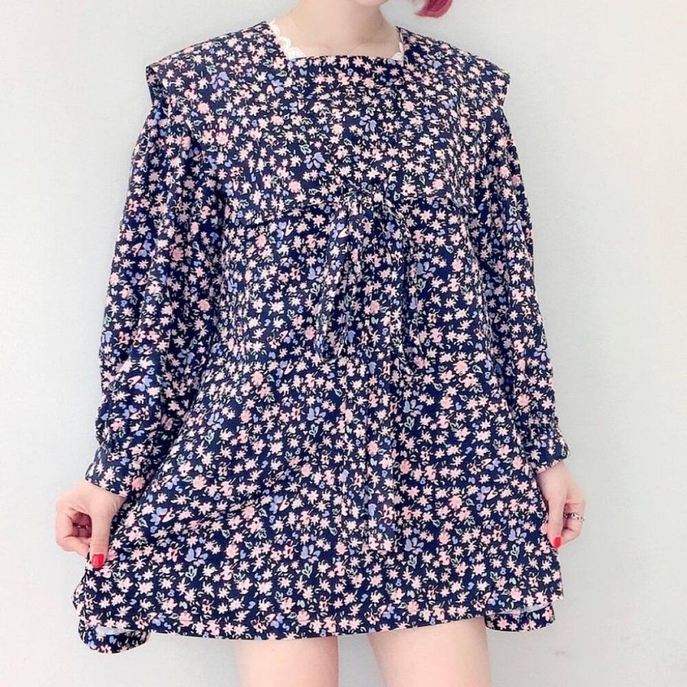 Little Sunny Bite Floral Sailor Collar Mini Dress Size S NWT Harajuku